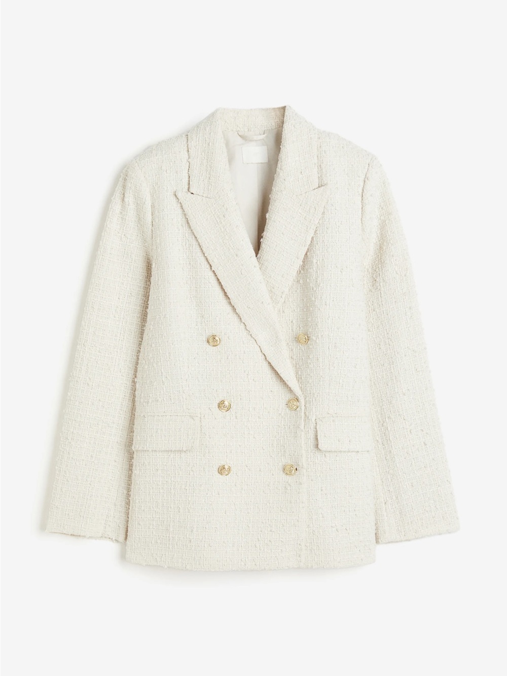 H&M Cream Bouclé Double-Breasted Blazer with Gold Buttons
